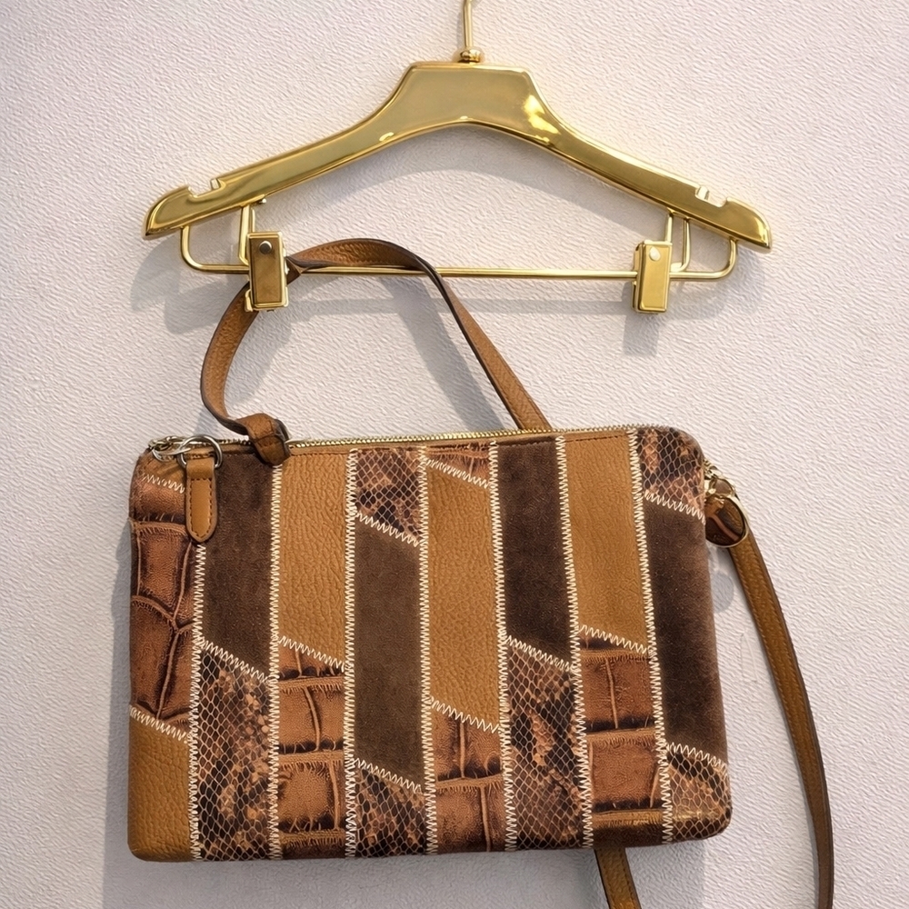 G.I.L.I. Brown Croc Leather Patchwork Crossbody. Like New.